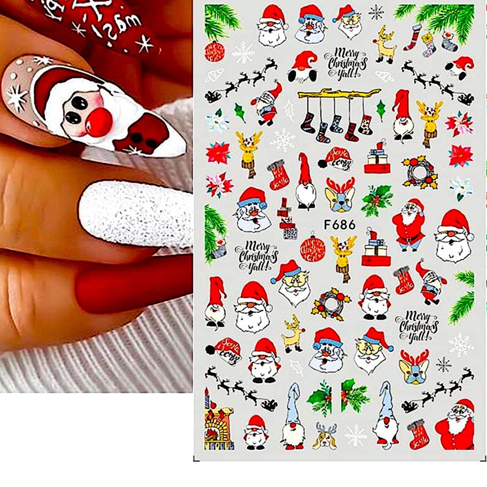 💌 BO/GO$6 Christmas Santa Gnomes Nail Stickers
